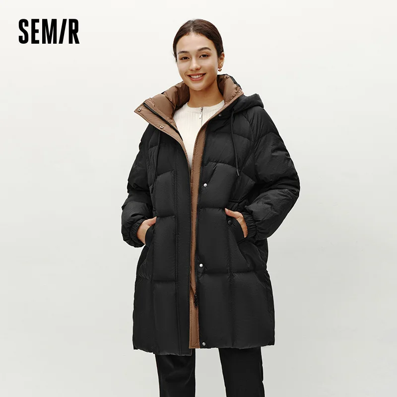 Пуховик semir, женское длинное черное пальто с капюшоном