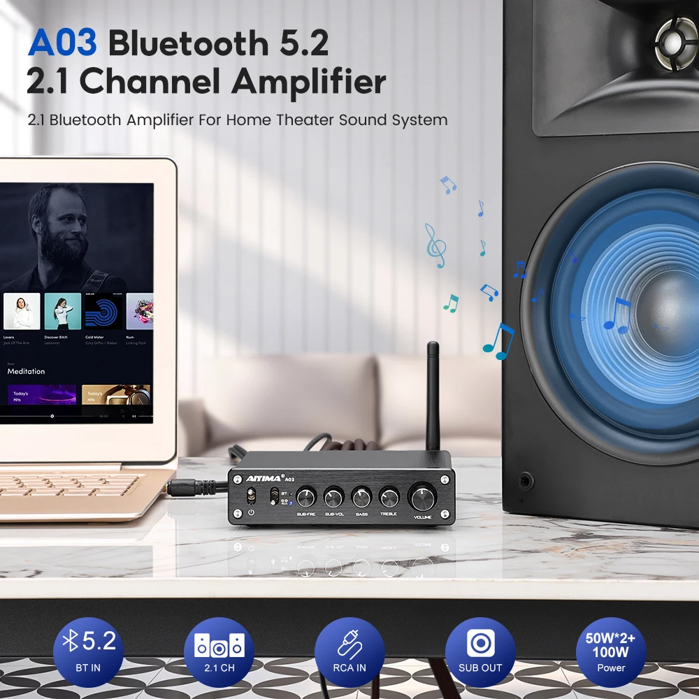 Aiyima tpa3116 сабвуфер bluetooth усилитель hifi tpa3116d2 2 - Фотография_6