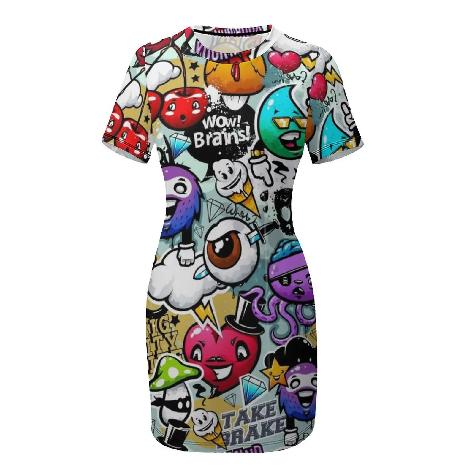Граффити веселое платье с короткими - Фотография_4