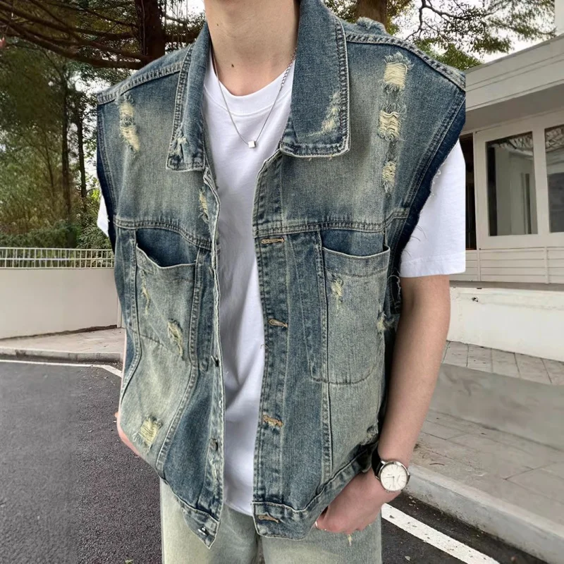 Винтажный потертый американский короткий жилет high street - Фотография_3