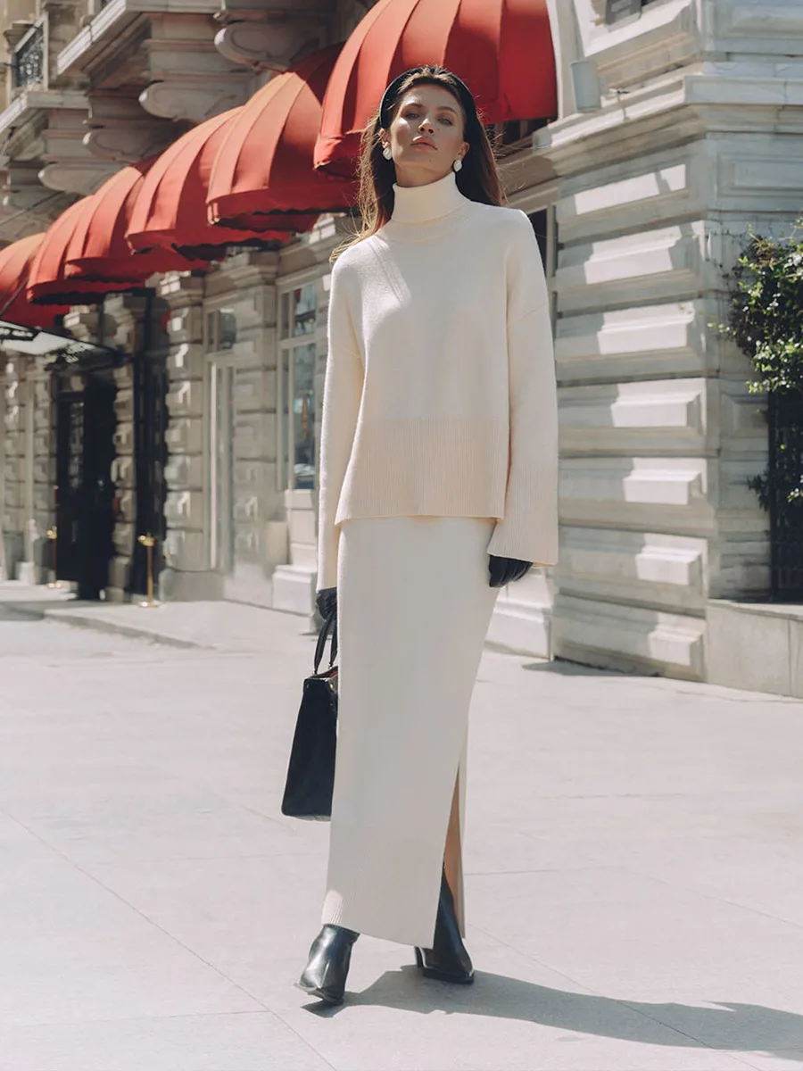 Женский зимний новый толстый вязаный комплект из 2 предметов - Фотография_3