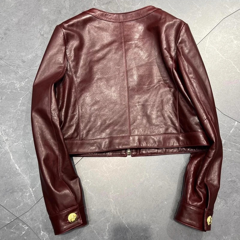 Шикарные винно-красные женские куртки из натуральной кожи - Фотография_6