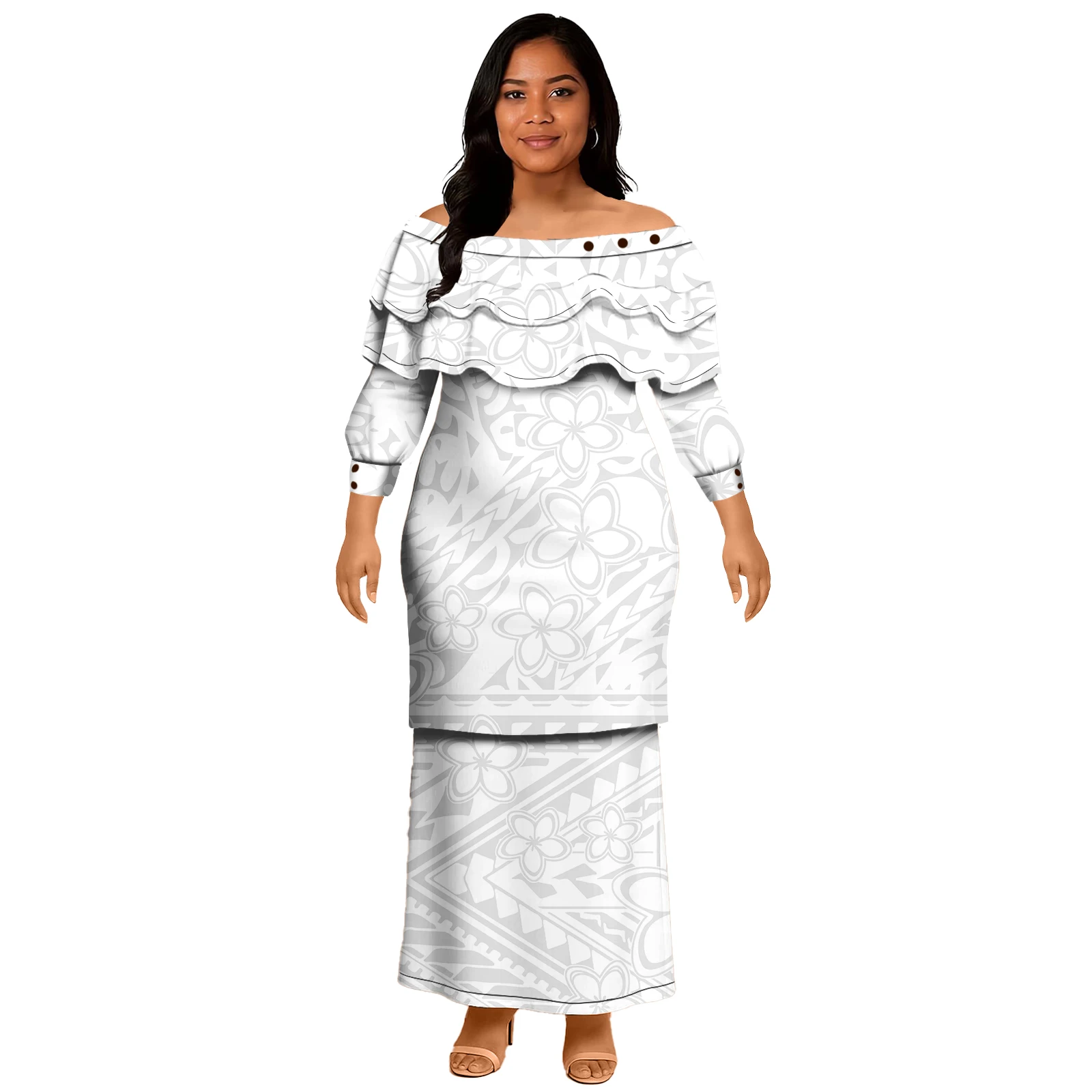 Белый дизайн, полинезийские платья с открытыми плечами - Фотография_3