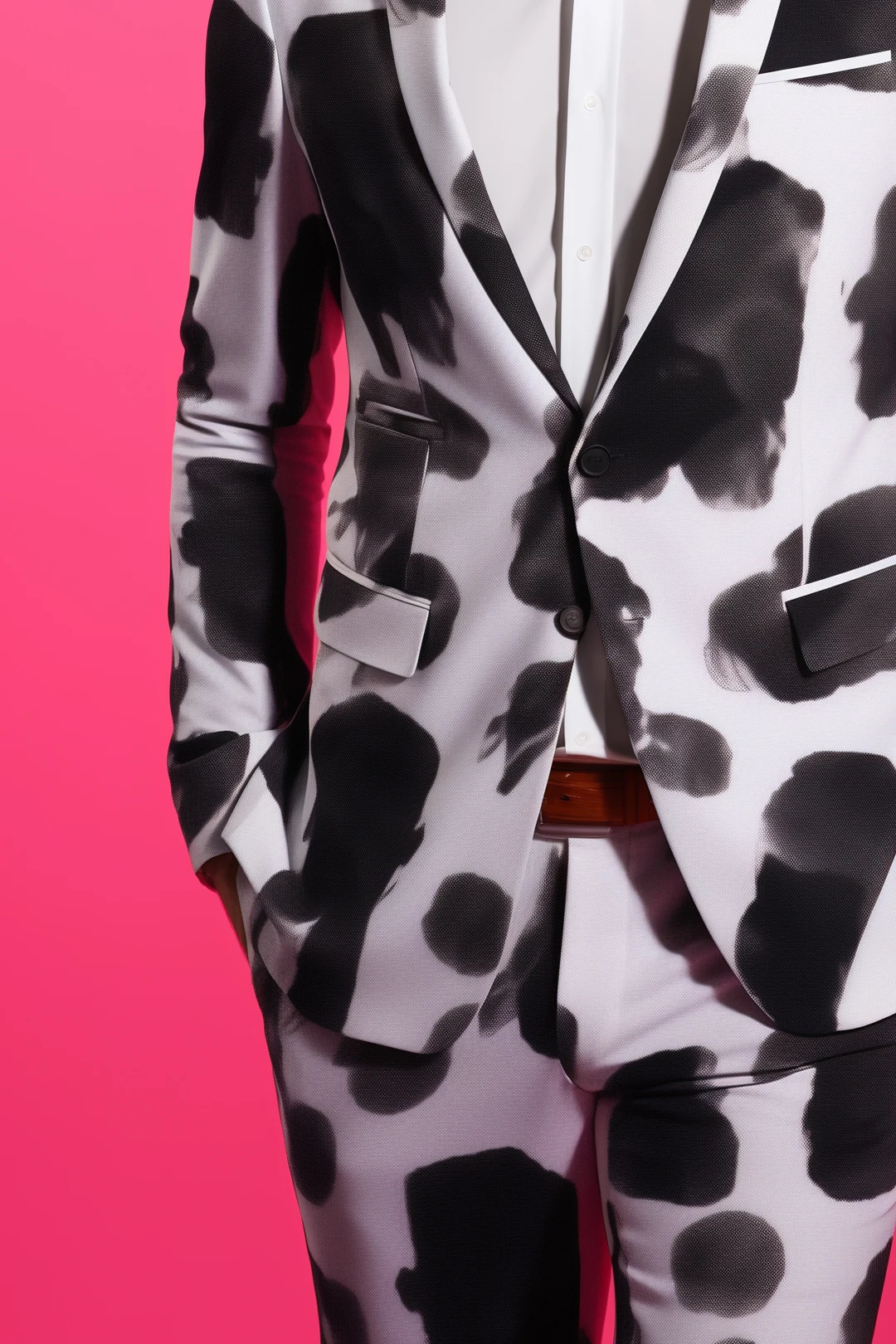 Новая мода, мужской розовый костюм с длинными рукавами и принтом коровы - Фотография_4