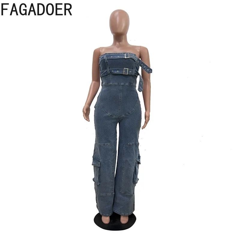 Fagadoer модные джинсовые комбинезоны с карманами-карго в стиле пэчворк - Фотография_5