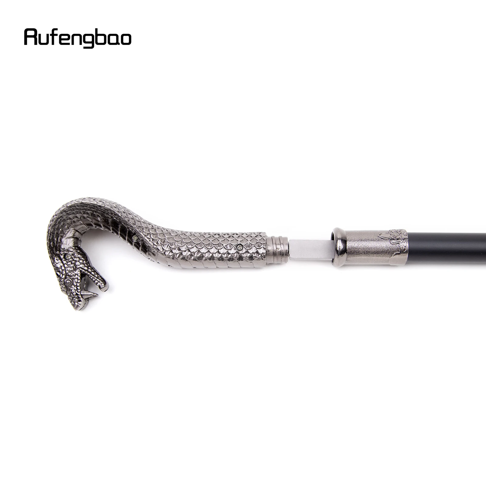 Серебряная роскошная трость со скрытой тарелкой со змеиной ручкой - Фотография_3