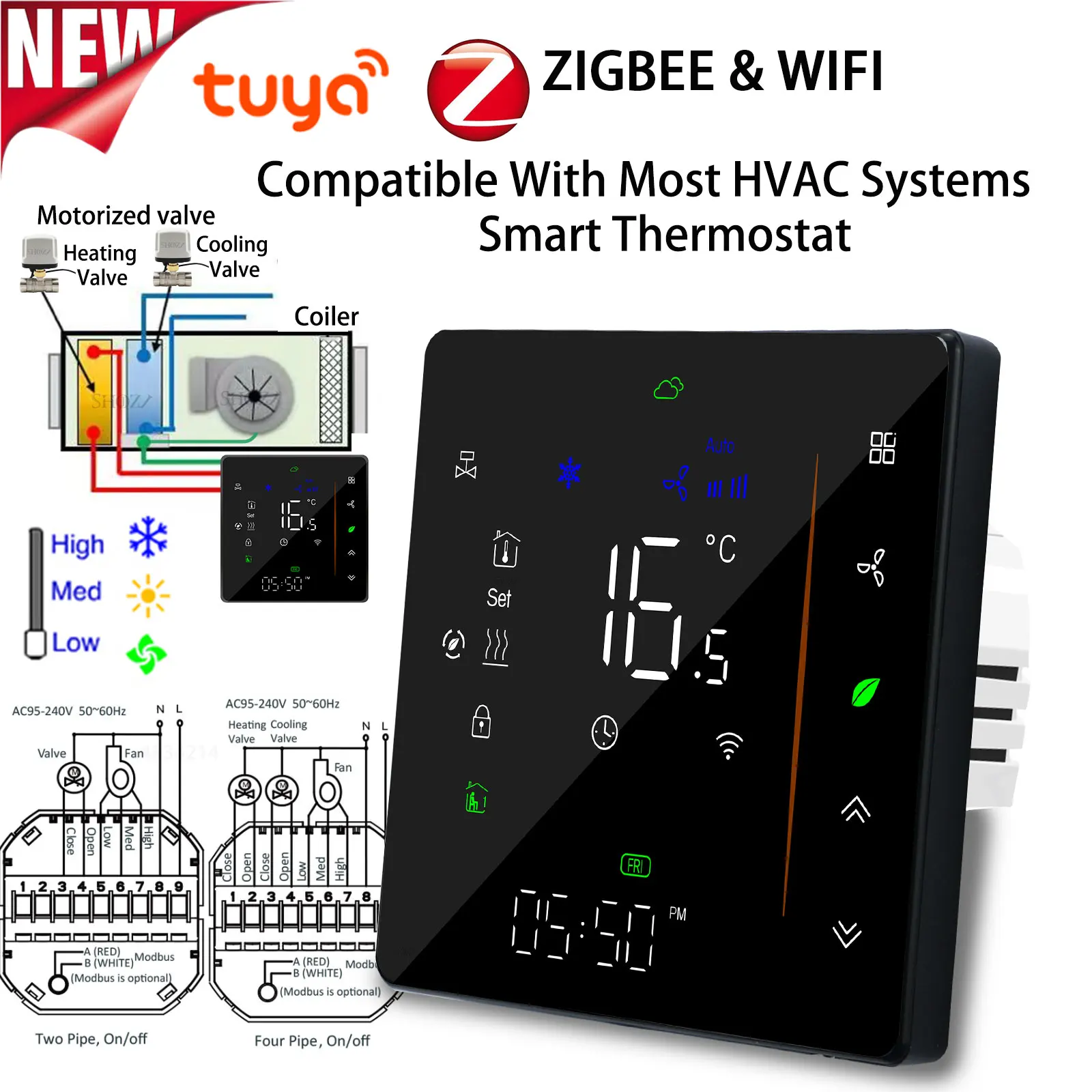 Цифровой термостат для hvac tuya zigbee с цифровым дисплеем