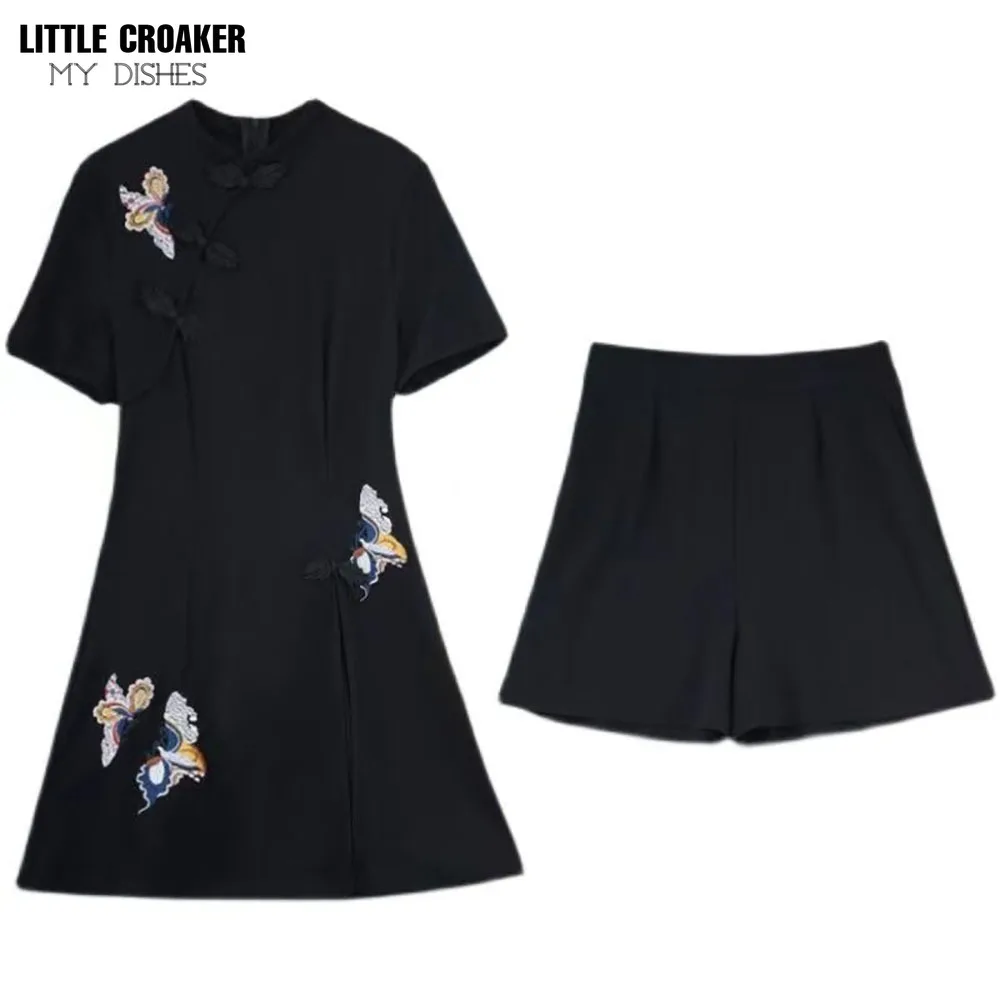 Летний тонкий комплект ципао с шортами - Фотография_5