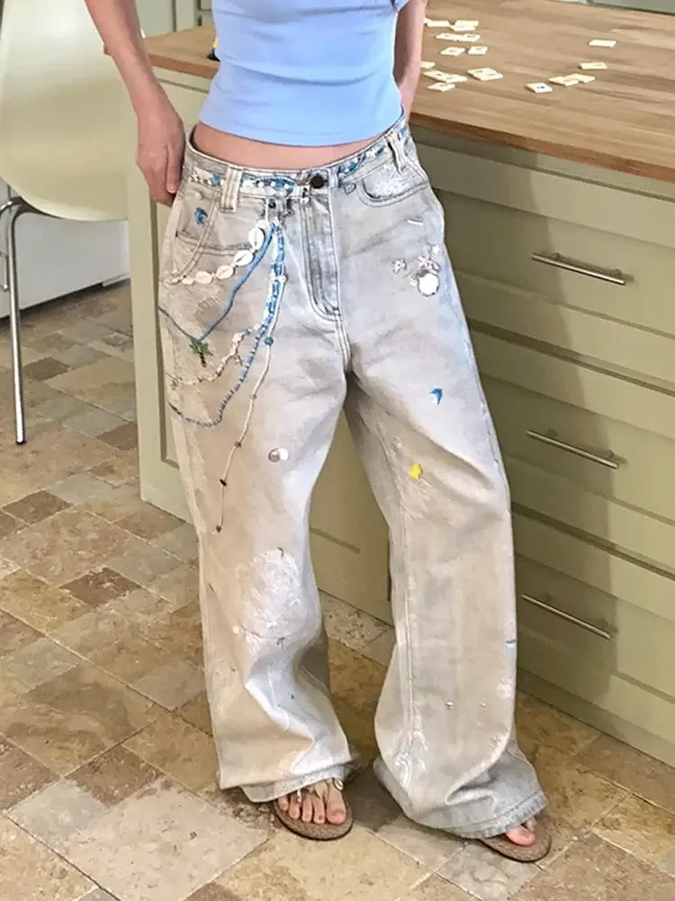 Houzhou женские джинсы с милым мультяшным принтом y2k - Фотография_2