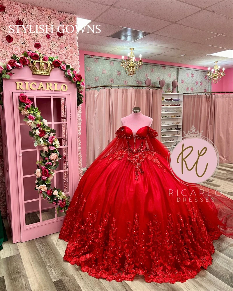 Красный 3d цветок quinceanera платья