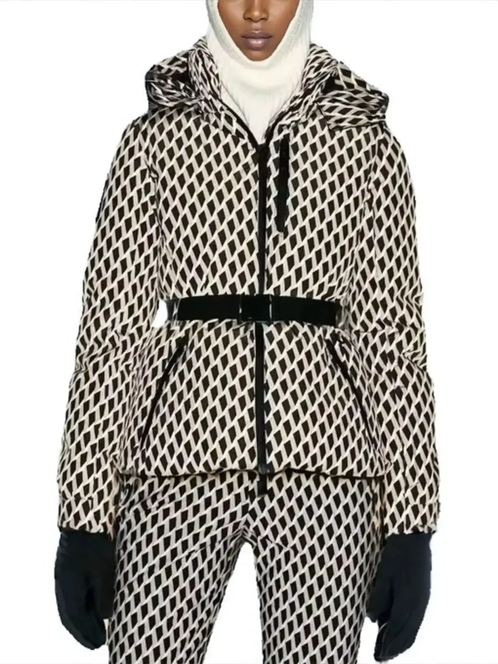 Женские модные зимние спортивные пальто с капюшоном и высокой талией