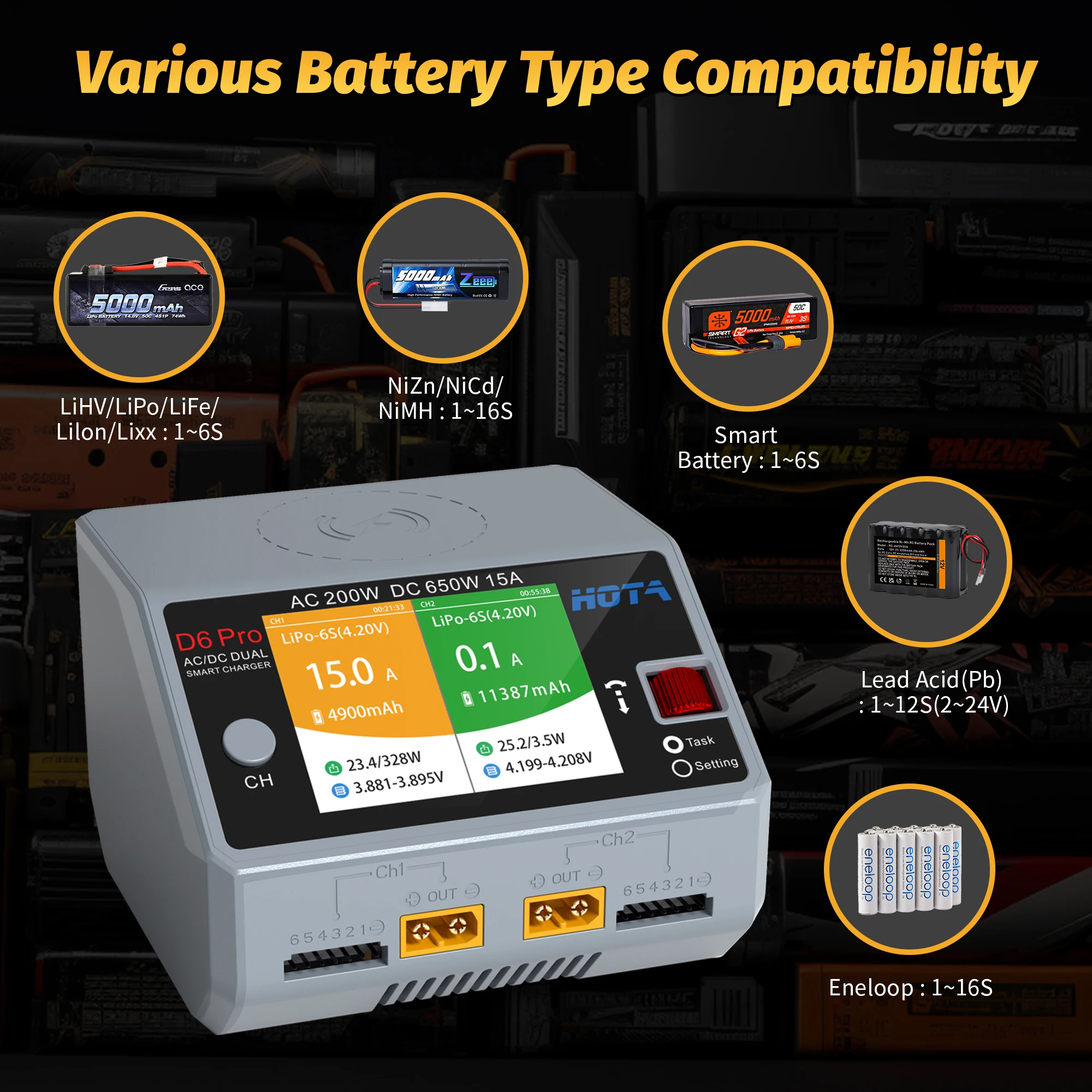 Hota d6 pro двухканальный ac200w - Фотография_4
