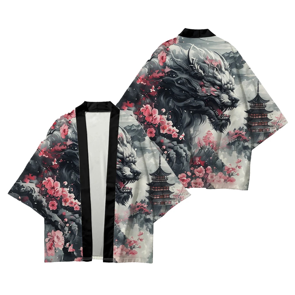 Nine tailed fox demon printed kimono - Фотография_3