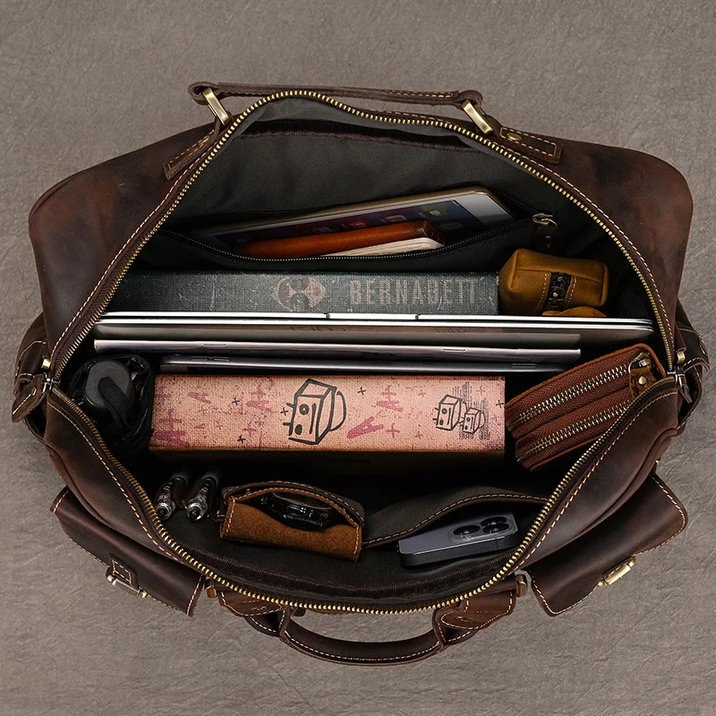 Модные мужские портфели из натуральной кожи с ремешком на плечо - Фотография_6