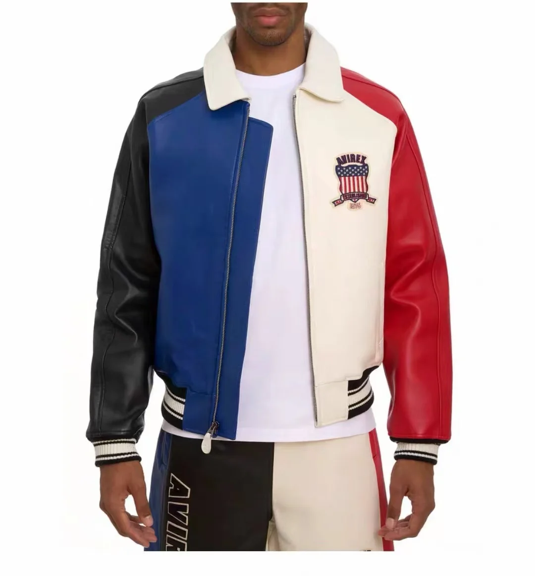 Мужская французская куртка из овчины avirex с цветными блоками - Фотография_3