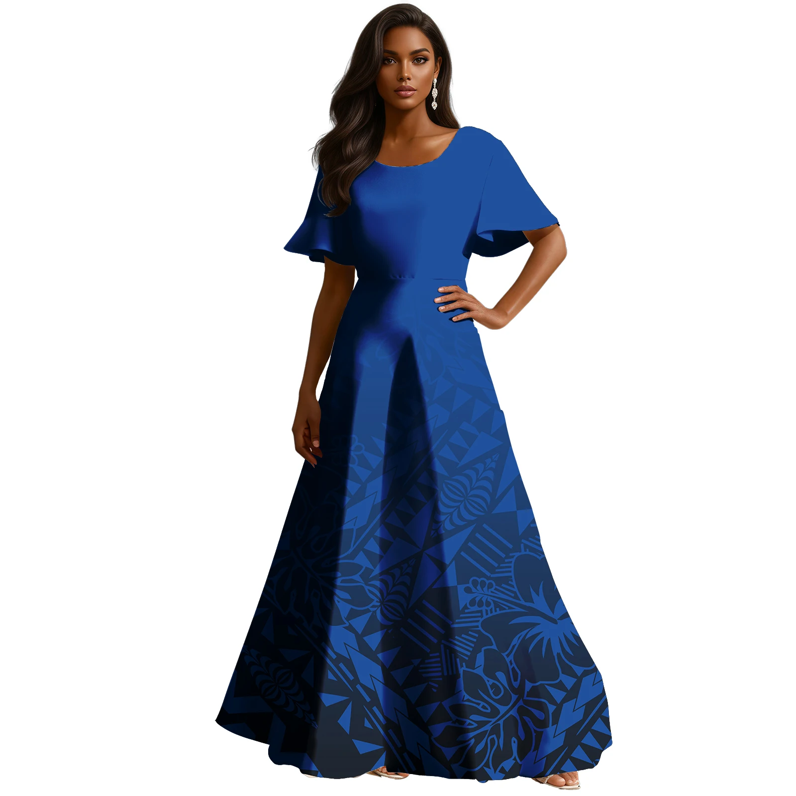 Настраиваемое свободное платье из полинезийского пулетаси с принтом тапа - Фотография_3