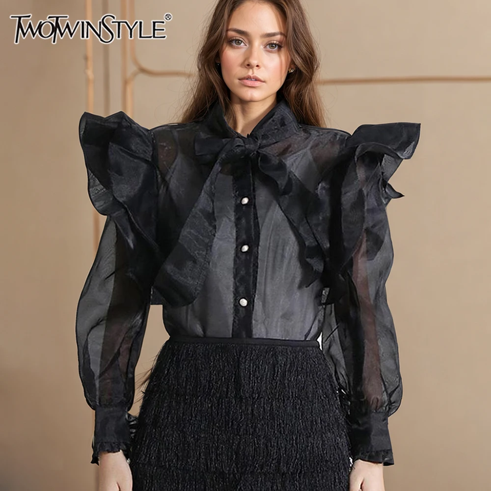 Twotwinstyle однотонная лоскутная шикарная рубашка с оборками для женщин