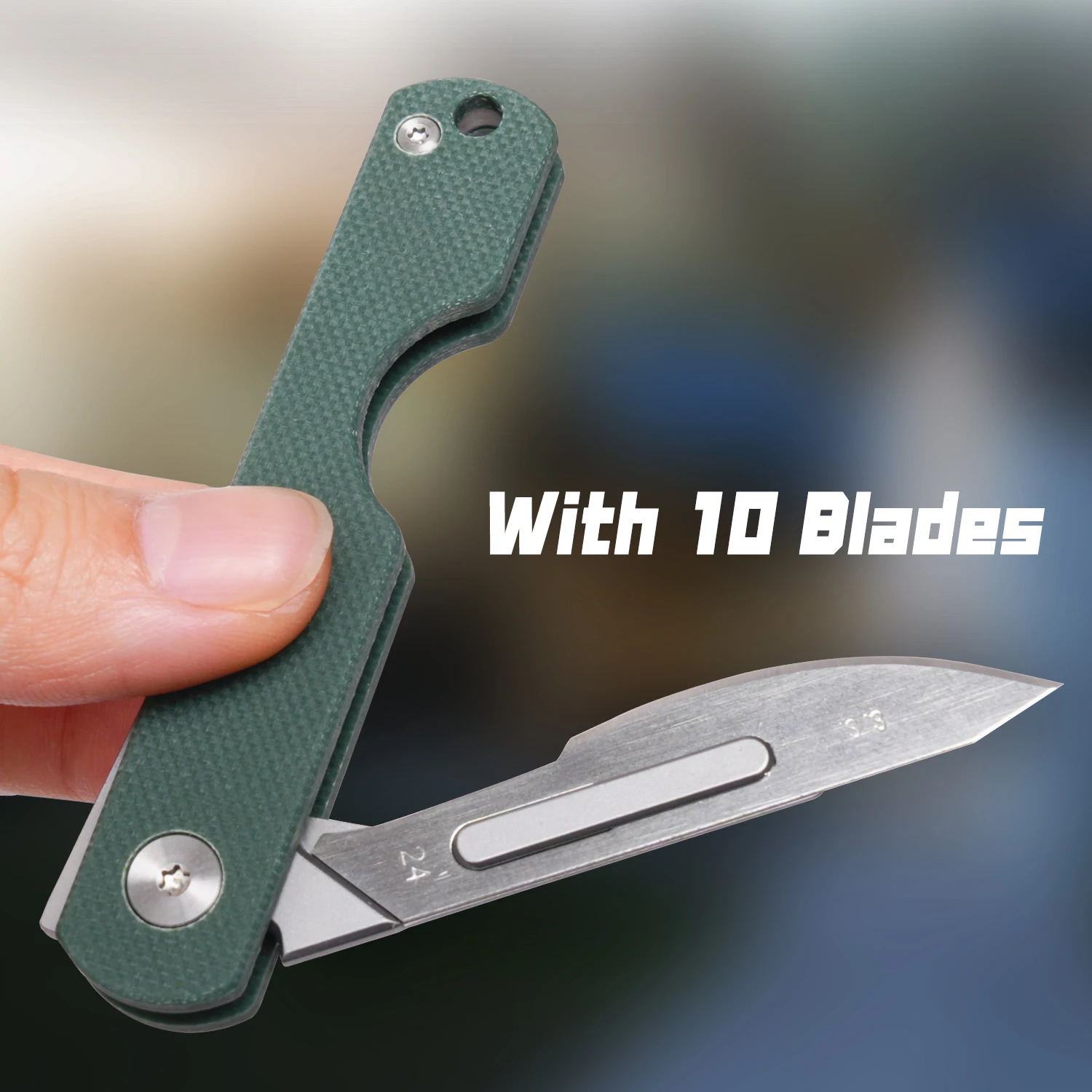 Зеленый складной нож со стальной ручкой g10