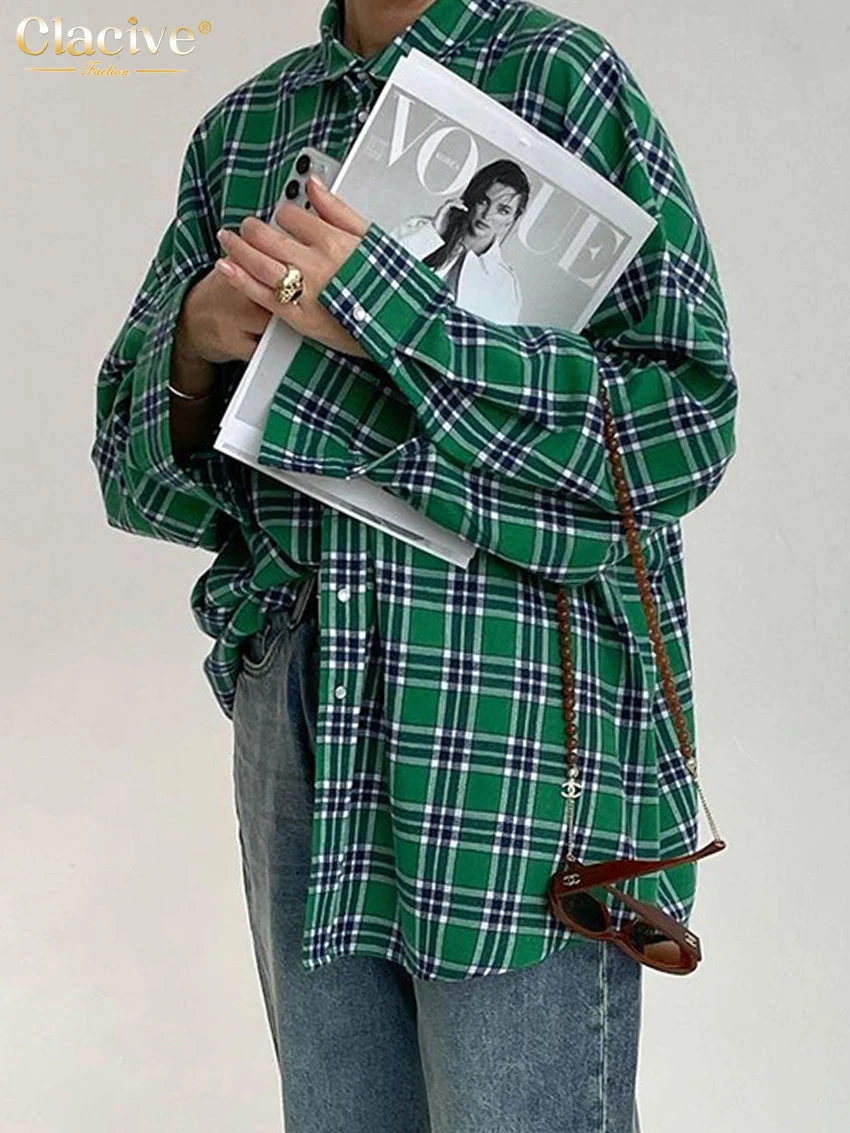 Повседневная свободная женская рубашка в клетку clacive 2023 - Фотография_3