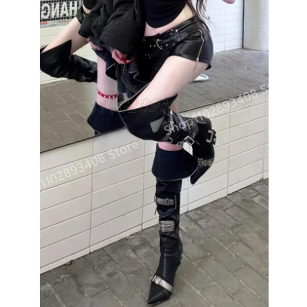Черные длинные сапоги с металлической - Фотография_2