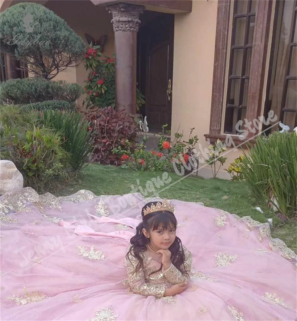 Роскошное розовое платье с цветочным узором для девочек на свадьбу - Фотография_2