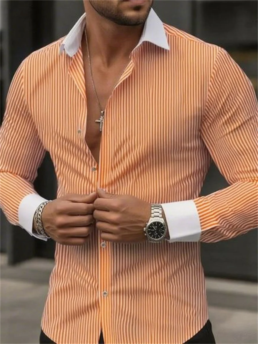 Мужская облегающая полосатая рубашка - Фотография_4