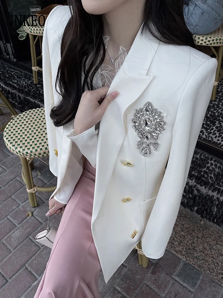 Винтажный двубортный пиджак со стразами для женщин