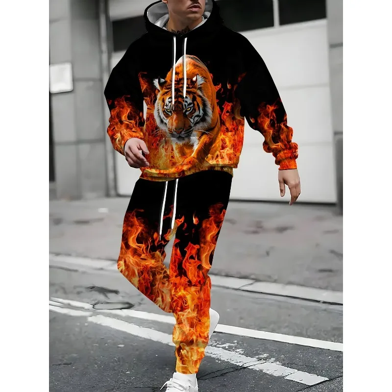 Мужской повседневный костюм с капюшоном с тигровым узором - Фотография_4