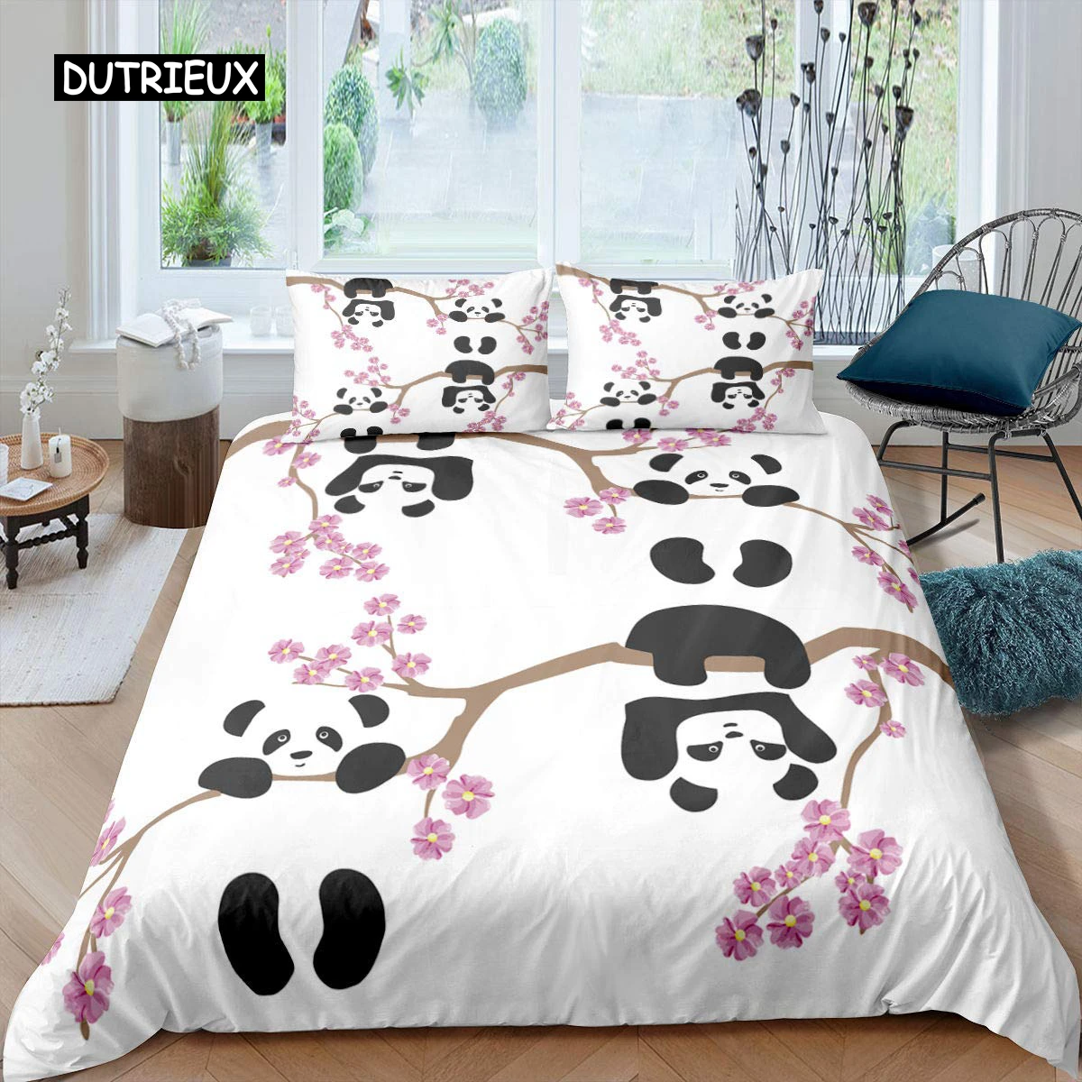 Panda duvet cover set cherry blossoms