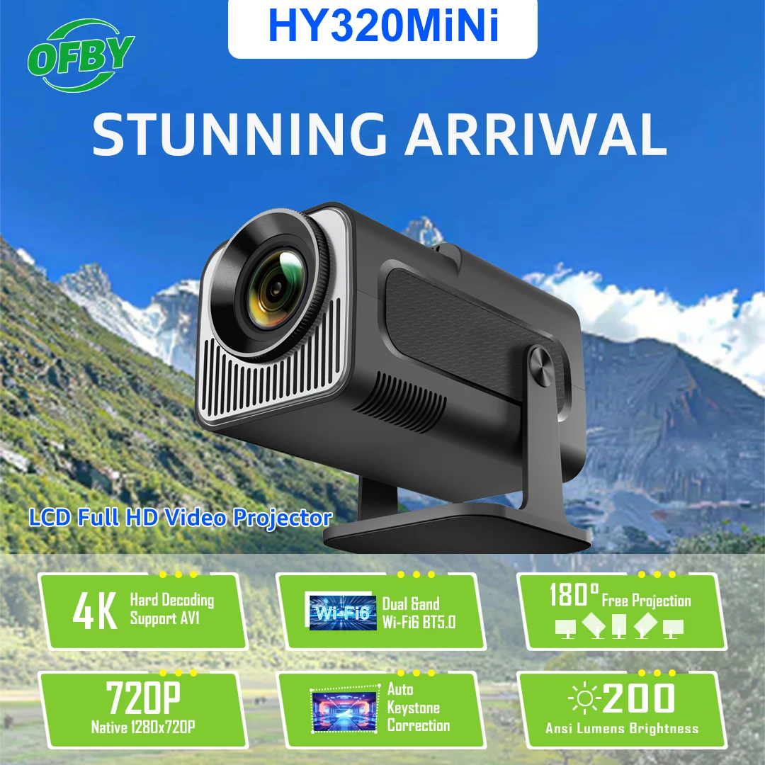 Умный проектор hy320 mini с двойным wi-fi 6 allwinner h713 cortex-a53 bt5