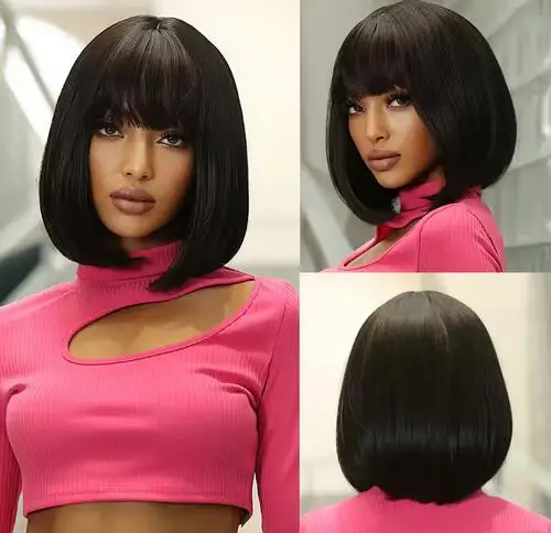 Черный коричневый короткий парик