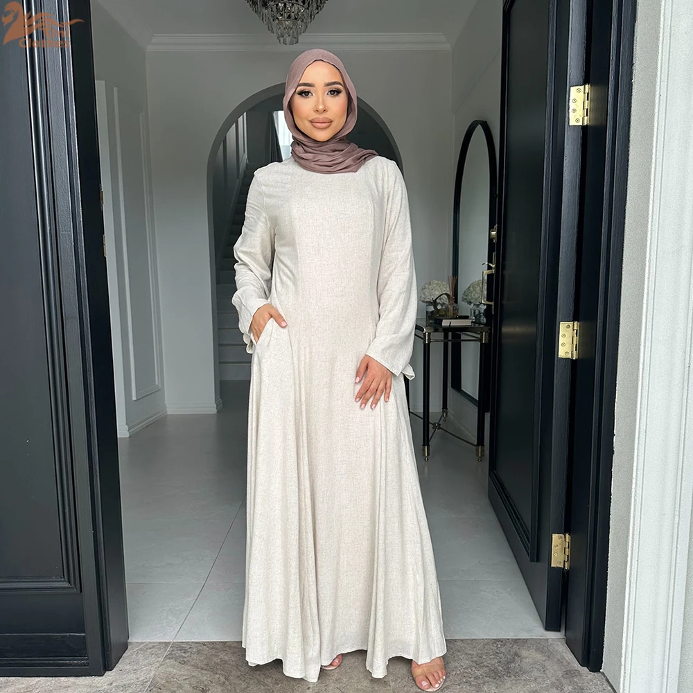 Мусульманское однотонное платье uni с поясом abayas dubai