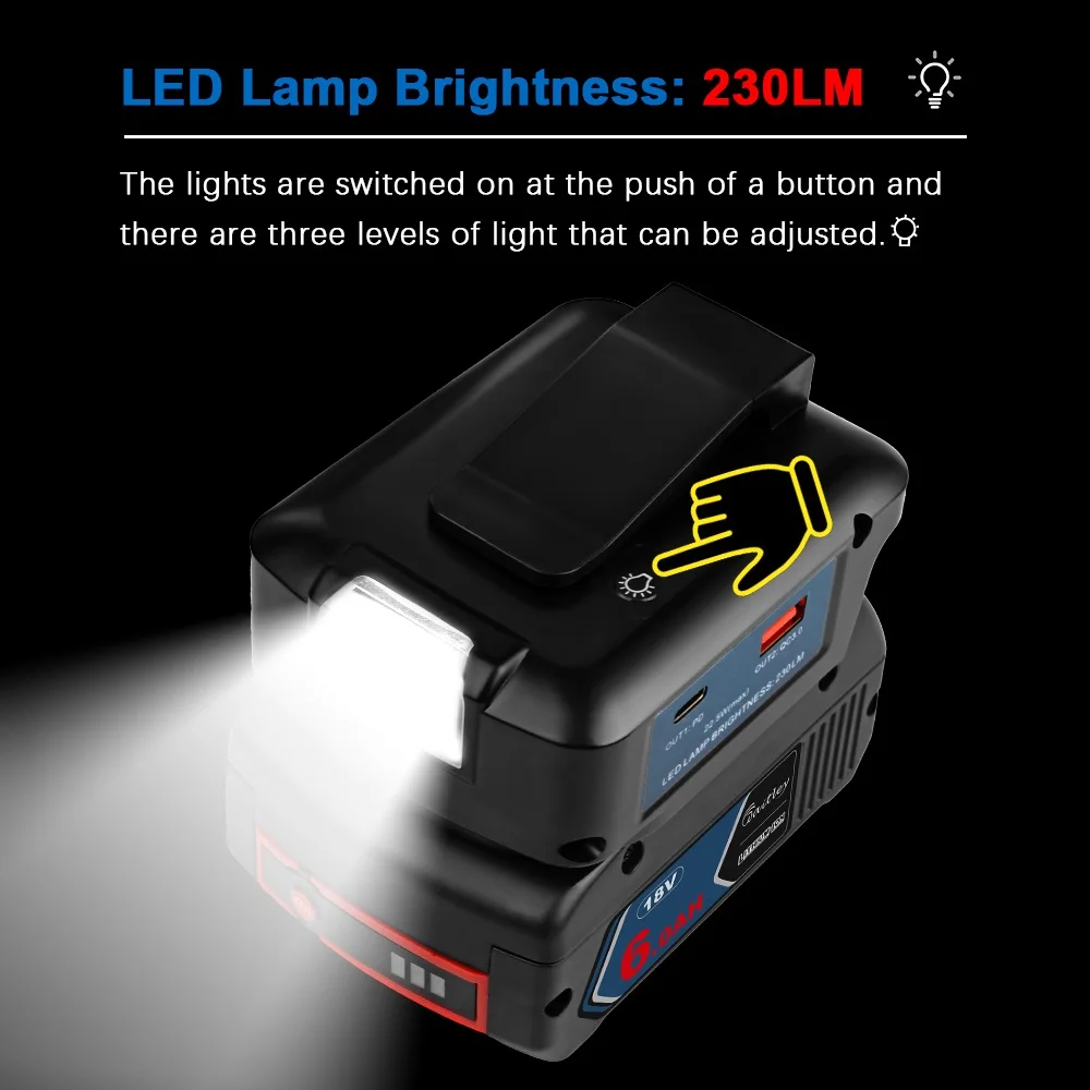 Адаптер фонарика для аккумулятора bosch 18 в со светодиодной лампой - Фотография_3