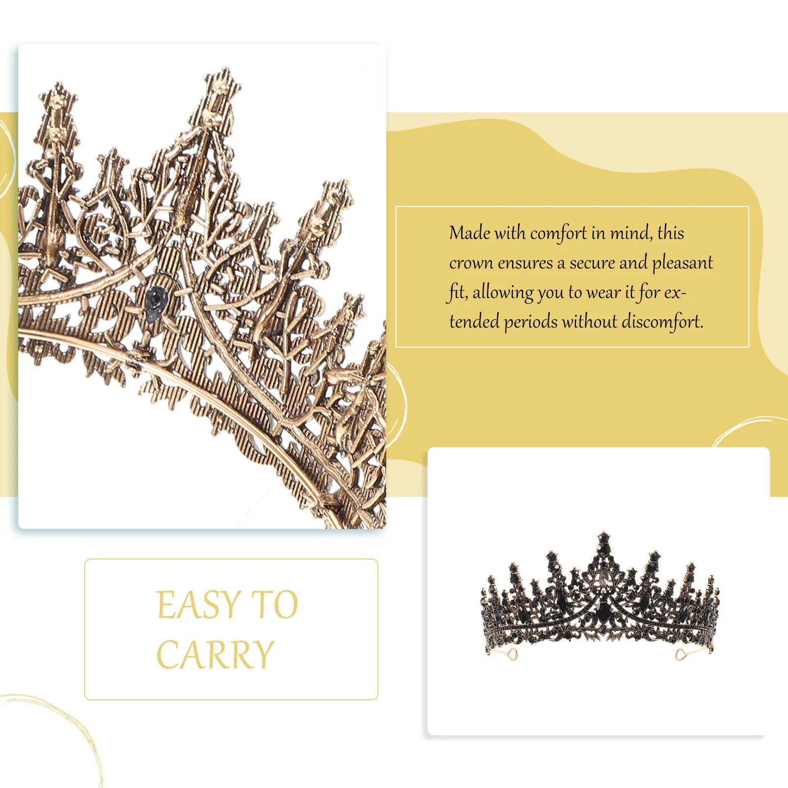 Прочная черная свадебная корона со стразами - Фотография_2