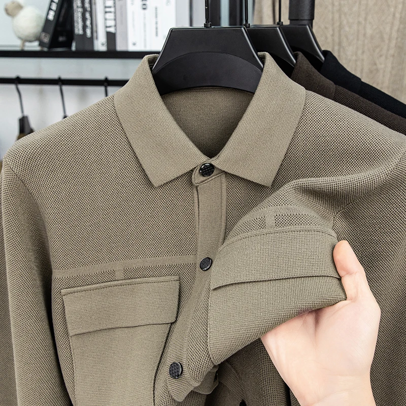 Мужской роскошный вязаный кардиган с длинными рукавами и лацканами - Фотография_3