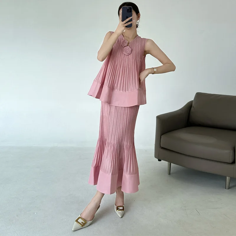 Черный плиссированный женский костюм с юбкой miyake - Фотография_2