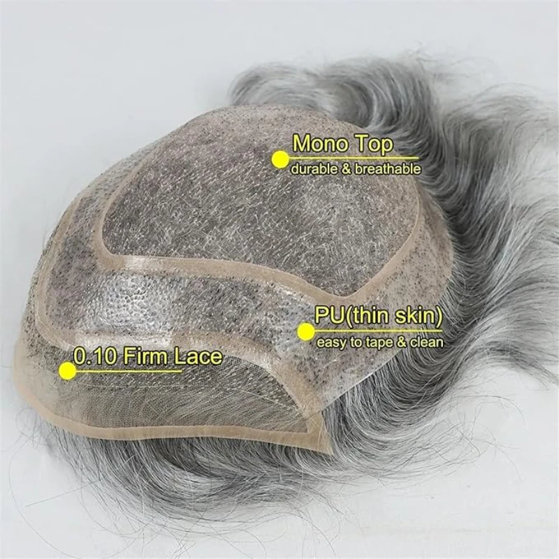 Grey hair wigs lace men toupee - Фотография_3