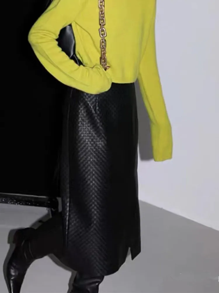 Женская длинная кожаная юбка ручной - Фотография_5