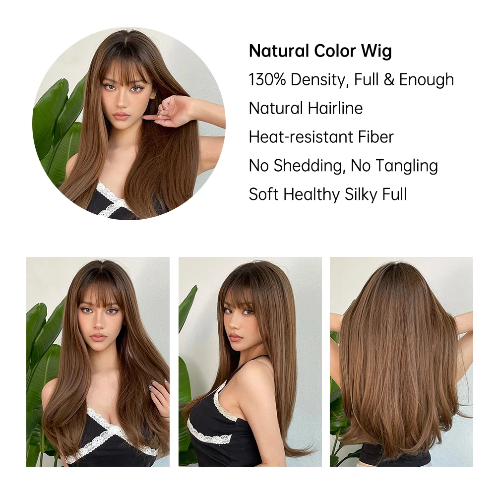 Длинные парики alan eaton из коричневых натуральных волн с челкой - Фотография_5