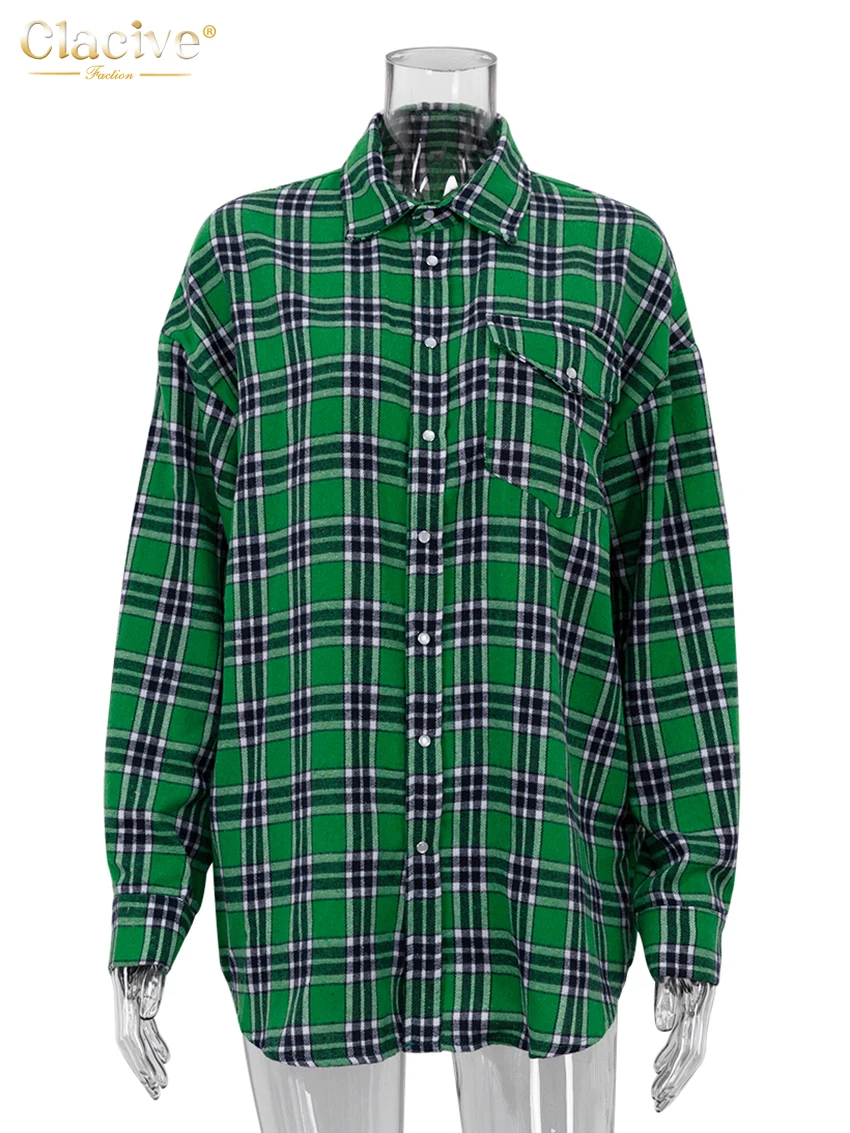 Повседневная свободная женская рубашка в клетку clacive 2023 - Фотография_5