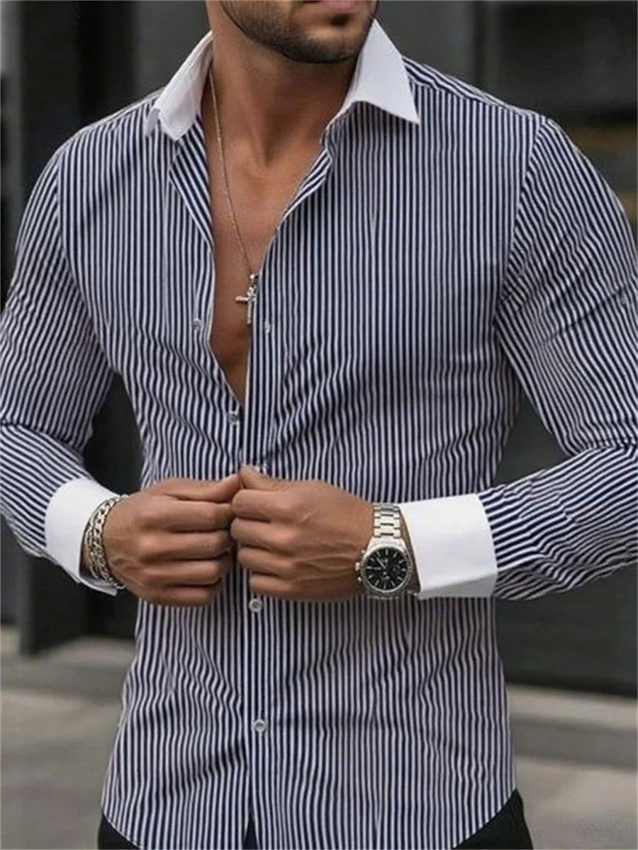 Мужская облегающая полосатая рубашка - Фотография_3