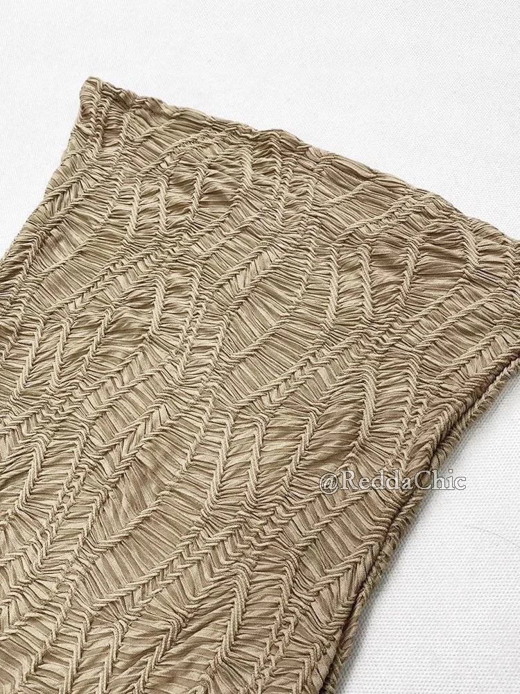 Reddachic пшеничное текстурированное платье-труба с рукавами - Фотография_5