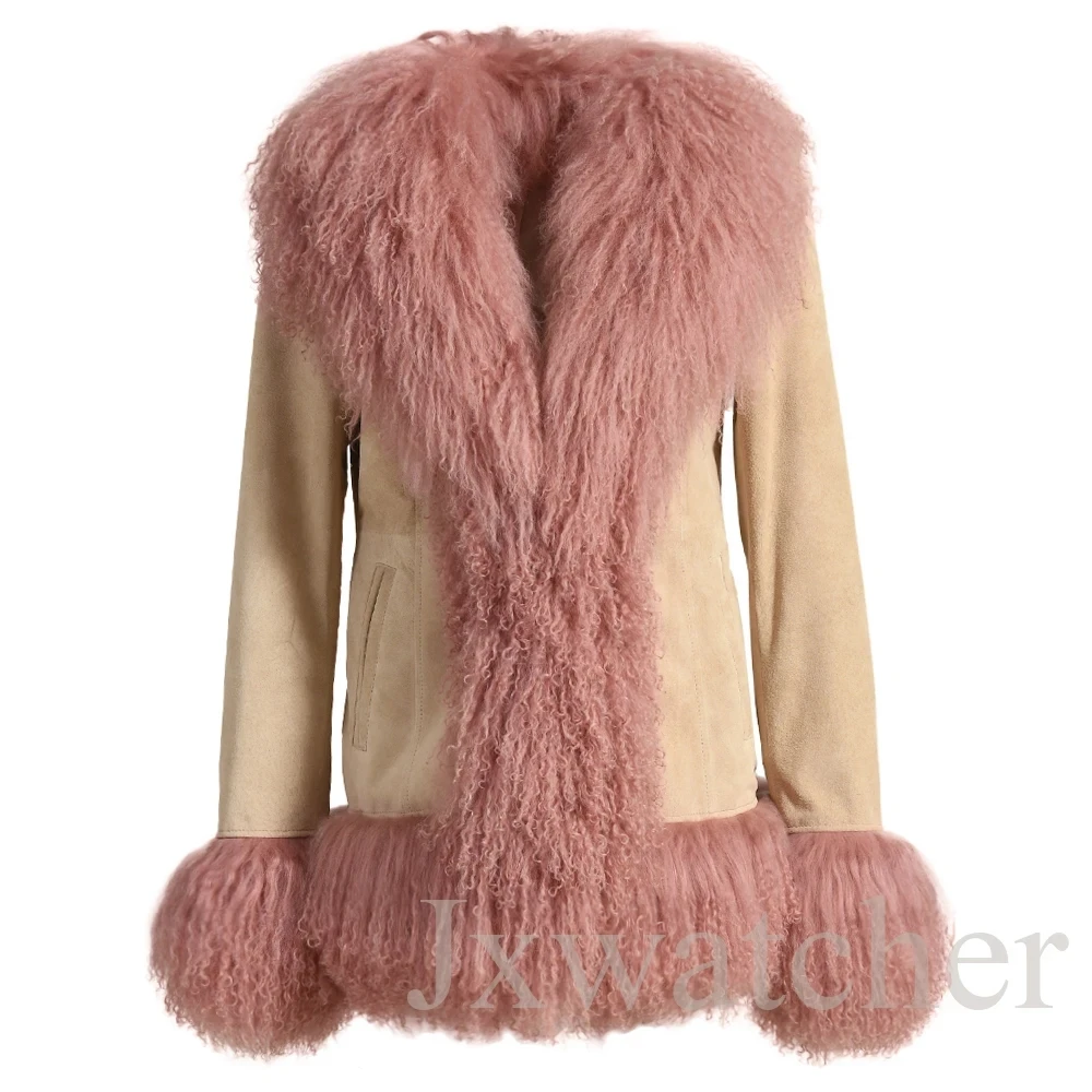 Jxwatcher женская кожаная куртка с отделкой из монгольского овечьего меха - Фотография_4