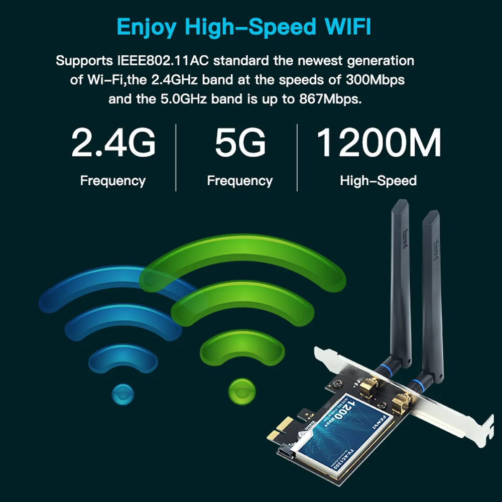 Fenvi wifi5 ac1200 pcie wifi-адаптер bt4 - Фотография_5
