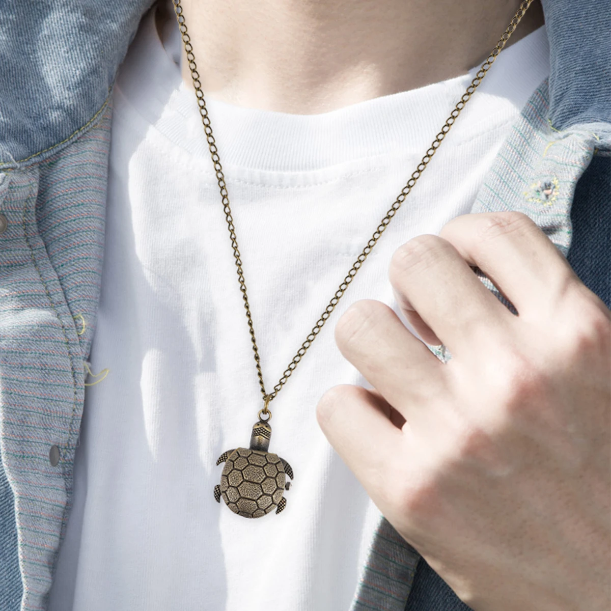 Винтажный карманный легкий кулон-цепочка в виде черепахи - Фотография_5