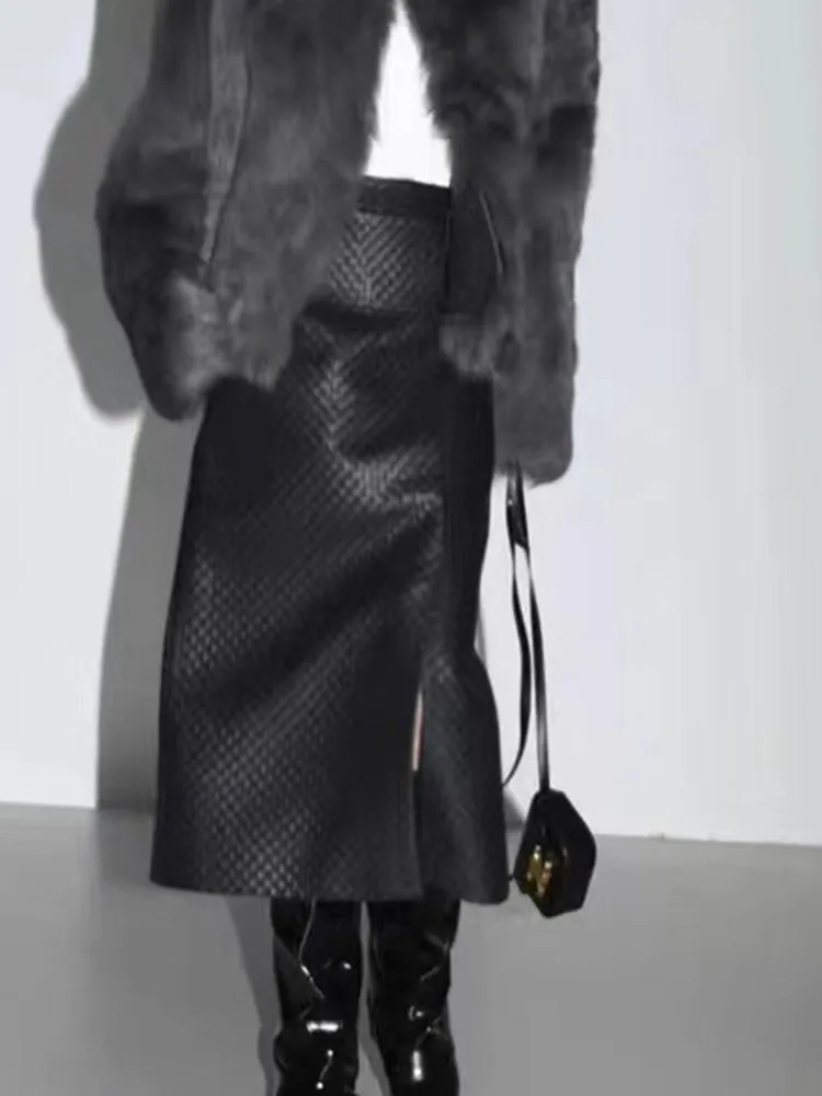 Женская длинная кожаная юбка ручной - Фотография_4