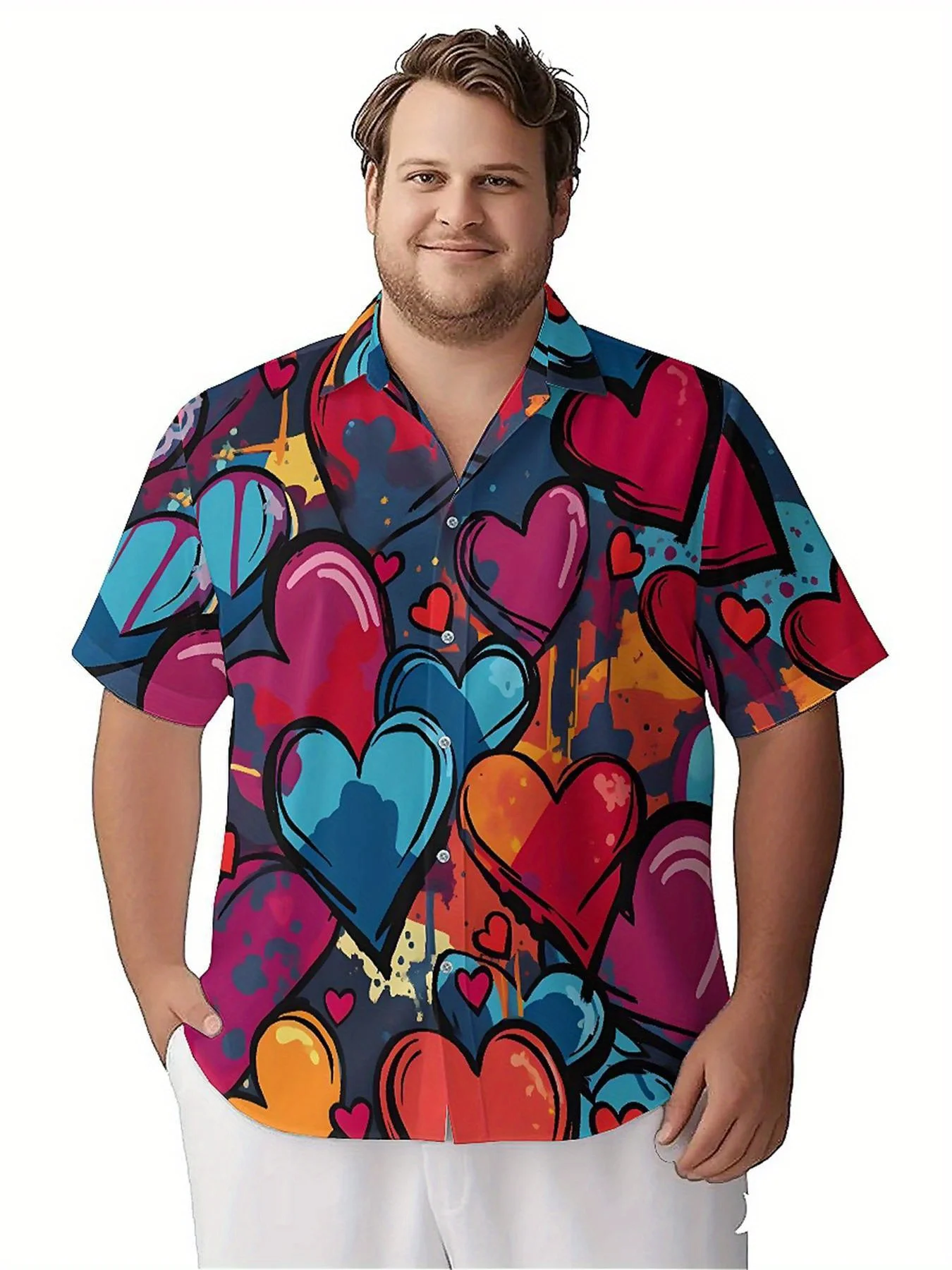 Мужские гавайские рубашки больших размеров с граффити в форме сердца - Фотография_5