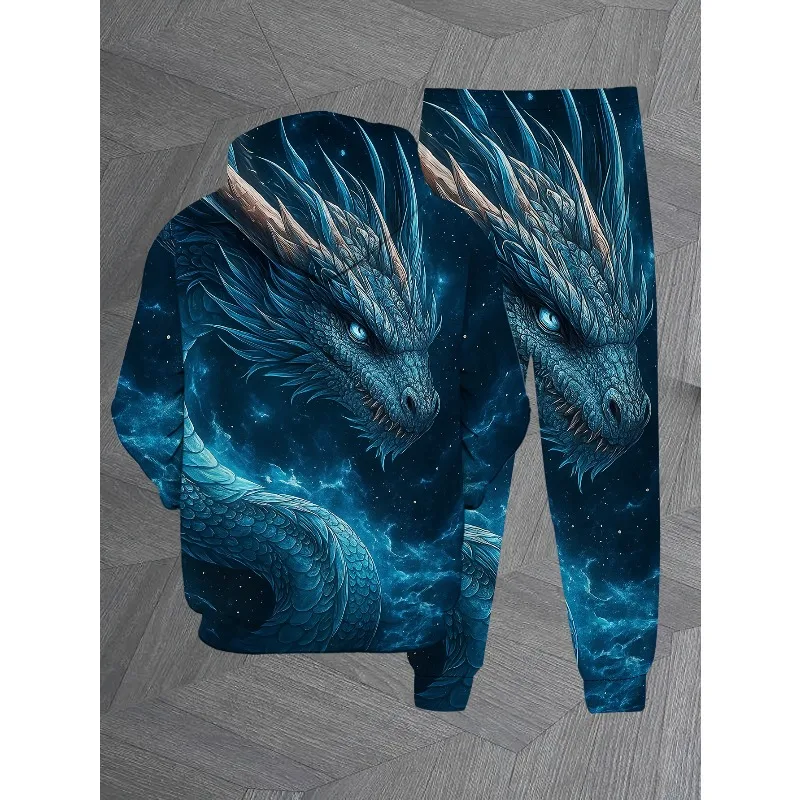Модный мужской комплект свитшотов с капюшоном и 3d-принтом дракона - Фотография_6