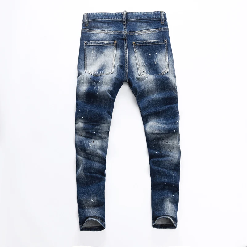 Y2k high street fashion новые джинсы с окрашенными перфорированными водой - Фотография_3