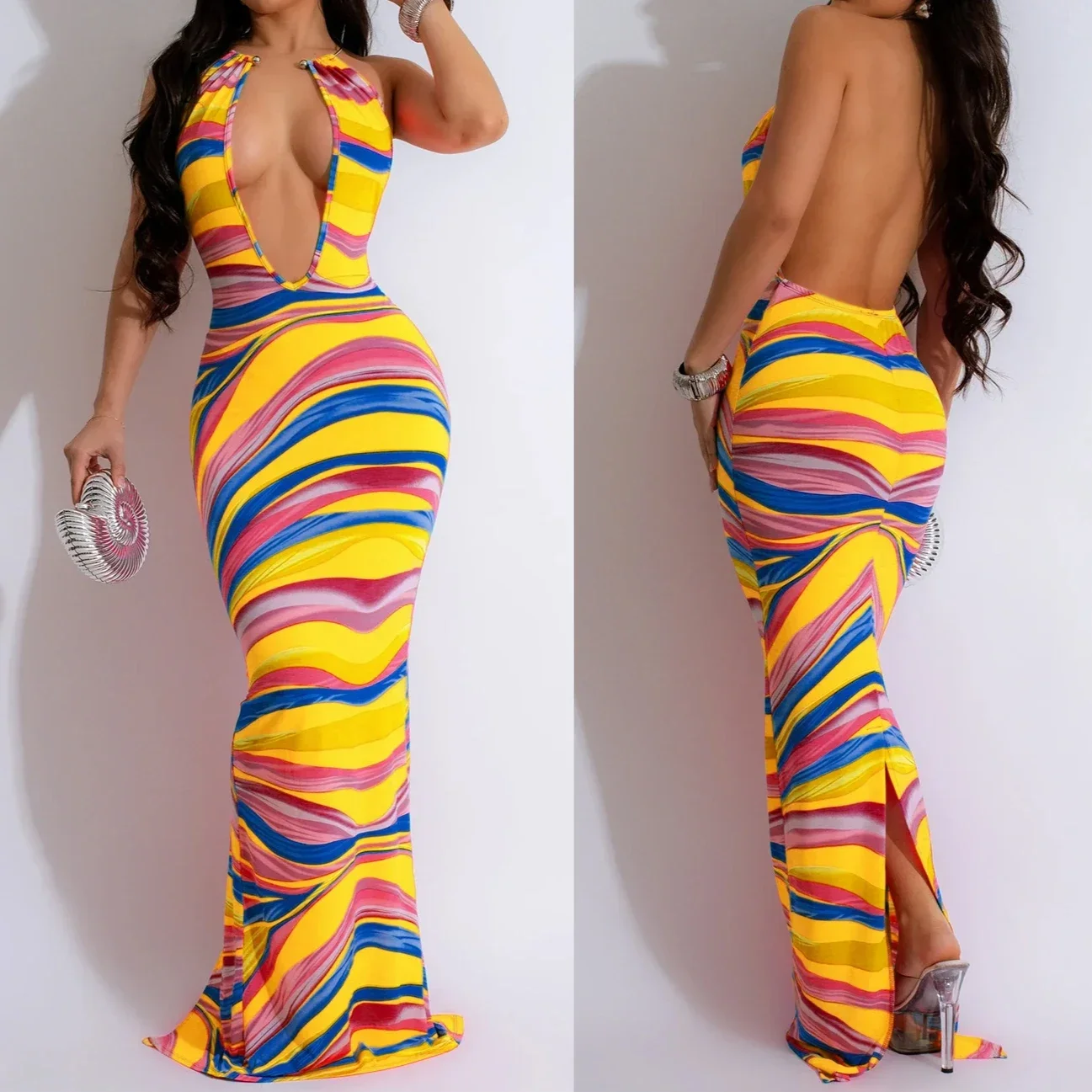 Роскошные женские вечерние платья с принтом на бретельках - Фотография_4